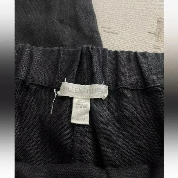 Eileen Fisher Black Linen High Rise Ankle Wide Leg Pants Flat Front Size Medium - Picture 5 of 10